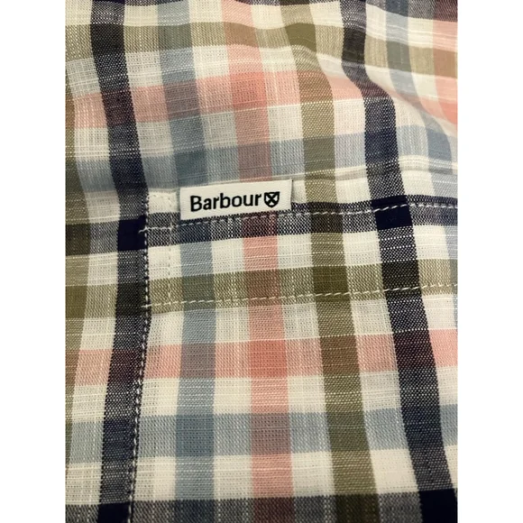 Barbour Kinson S/S Tailored Shirt Sz S Pastel Pink Multi-color Cotton